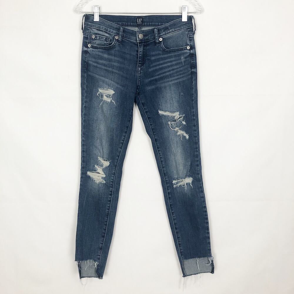 Gap Mid-Rise Distressed Dark Wash Jeans Size 26